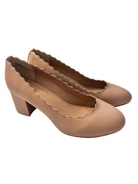 Torrid Nude Scalloped Edge Block Heel Pumps Size 12 Wide W Faux Leather
